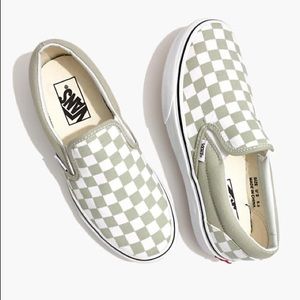 sage green checkered slip on vans size 7.5 women’s